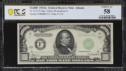 Fr. 2212-F. 1934A $1000 Federal Reserve Note. Atlanta. PCGS Banknote Choice About Uncirculated 58.

Choice About Uncirculated. With but the lightest...