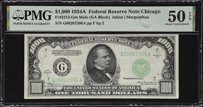 Fr. 2212-Gm. 1934A $1000 Federal Reserve Mule Note. Chicago. PMG About Uncircula...