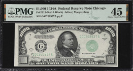 Fr. 2212-G. 1934A $1000 Federal Reserve Note. Chicago. PMG Choice Extremely Fine 45.

Choice Extremely Fine. An original example with only light cir...