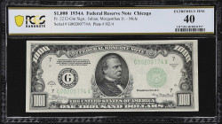 Fr. 2212-Gm. 1934A $1000 Federal Reserve Mule Note. Chicago. PCGS Banknote Extremely Fine 40.

Extremely Fine. An original example with only light c...