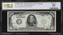 Fr. 2212-G. 1934A $1000 Federal Reserve Note. Chicago. PCGS Banknote Choice Very Fine 35.

Choice Very Fine. With only light and even circulation, t...