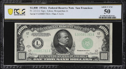 Fr. 2212-L. 1934A $1000 Federal Reserve Note. San Francisco. PCGS Banknote About Uncirculated 50.

About Uncirculated. With just a touch of circulat...