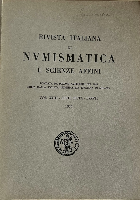 AA.VV. Rivista Italiana di Numismatica e Scienze Affini fondata da Solone Ambros...
