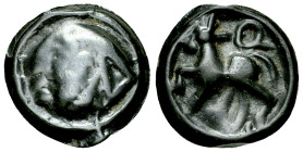 Sequani AE cast potin, Grosse tête type 

Sequani, Central Gaul. AE Cast potin (16 mm, 3.39 g), grosse tête&nbsp;type, c. 58-50 BC.
Obv. Large head...