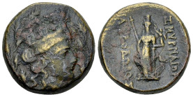 Smyrna AE19, c. 75-50 BC 

Ionia, Smyrna. AE19 (7.93 g), c. 75-50 BC. Metrodoros, magistrate.
Obv. Turreted head of Tyche to right within oak wreat...