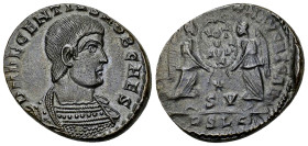 Decentius AE Centenionalis, Lugdunum 

Decentius (350/1-353 AE). AE Centenionalis (21 mm, 5.36 g), Lugdunum. 
Obv. D N DECENTIVS NOB CAES, Barehead...