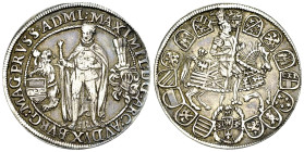 Maximilian III, AR 1/4 Vierteltaler o.J. (um 1615), Hall 

RDR. Erzherzog Maximilian III (1590-1618) als Hoch- und Deutschmeister. AR 1/4 Taler o.J....