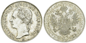 Franz Joseph I, AR 20 Kreuzer 1852 A, Linksportrait 

Austria. Franz Joseph I. AR 20 Kreuzer 1852 A (6.69 g), Wien.
Her. 667.

Mit Linksportrait ...