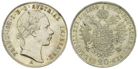 Franz Joseph I, AR 20 Kreuzer 1854 A 

Austria. Franz Joseph I. AR 20 Kreuzer 1854 A (4.30 g), Wien.
Her. 672.

Fast FDC.