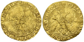 Philippe le Beau AV 1/2 Noble 1488, Mechelen 

Belgium. Philippe le Beau (Philip the Fair) with Maximilian of Austria (1482-94). AV 1/2 Noble 1488 (...