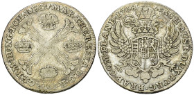 Maria Theresia, AR Kronentaler 1768 

RDR. Maria Theresia (1740-1780). AR Kronentaler 1768 (29.19 g), Brüssel.
 KM 21.

Schön bis sehr schön.