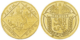 Czechoslovakia AV 2 Ducats 1928 

Czechoslovakia. AV 2 Ducats 1928 (6.98 g), Kremnica Mint. By O. Spaniel.
Fr. 7; KM X3.

Extremely fine.