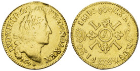 Louis XIV, AV Louis d'or aux 4 L 1694 A, Paris 

France, Royaume. Louis XIV. AV Louis d'or aux 4 L 1694 A (6.67 g), Paris. Flan réformé.
Gad. 252....