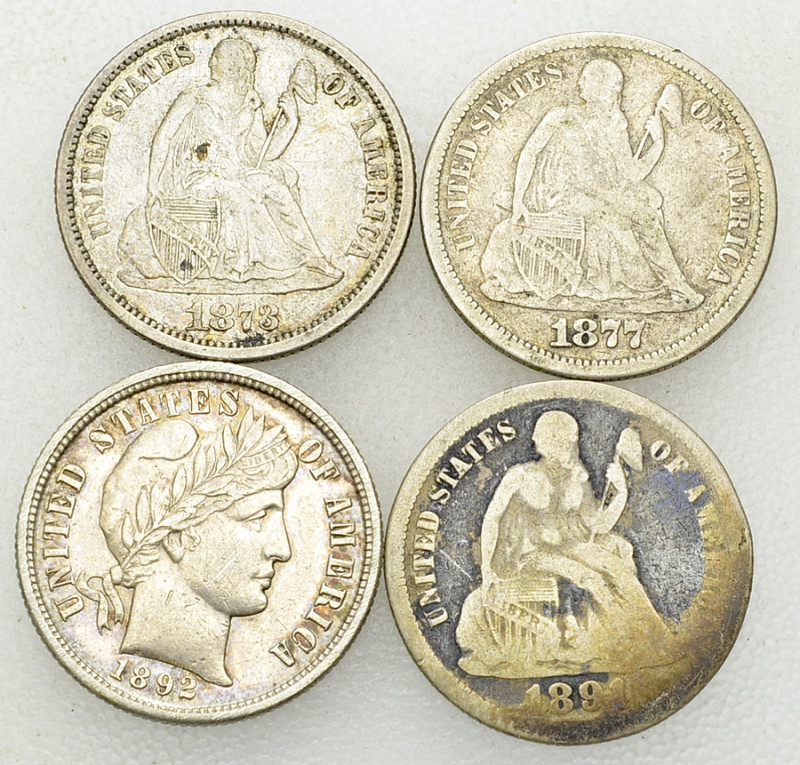 USA, Lot of 4 AR Dimes 

USA. Lot of 4 (four) AR Dimes: 1873, 1877, 1891, and ...