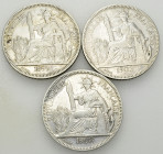 French Indochina, Lot of 3 AR Piastres 

French Indochina. Lot of 3 (three) AR Piastres 1899, 1903, and 1908.

Very fine. (3)

Lot sold as is, n...
