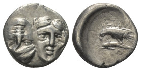 Moesia Inferior. Istros.

 Diobol (Silber). Ca. 313 - 280 v. Chr.
Vs: Zwei jugendliche, männliche Köpfe nebeneinander en face, der linke umgekehrt....