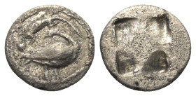 Makedonien. Eion.

 Trihemiobol (Silber). Ca. 460 - 400 v. Chr.
Vs: Gans nach rechts stehend, Kopf nach links gewandt, darüber Eidechse nach links....
