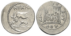 Illyrien. Apollonia.

 Drachme (Silber). Ca. 250 - 48 v. Chr.
Vs: Kuh mit Kalb nach links stehend, darüber Magistratsname: Niken[...].
Rs: Florale...