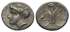 Paphlagonien. Sinope.

 Hemidrachme (Silber). Ca. 330 - 250 v. Chr.
Vs: Kopf der Sinope mit Sphendone links.
Rs: Adler nach oben fliegend, Kopf na...