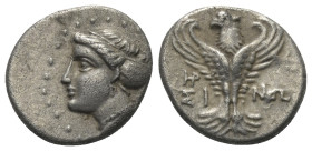 Paphlagonien. Sinope.

 Hemidrachme (Silber). Ca. 330 - 250 v. Chr.
Vs: Kopf der Sinope mit Sphendone links.
Rs: Adler nach oben fliegend, Kopf na...
