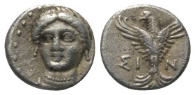 Paphlagonien. Sinope.

 Trihemiobol (Silber). Ca. 330 - 250 v. Chr.
Vs: Kopf der Sinope en face, leicht nach links gewendet.
Rs: Adler nach oben f...