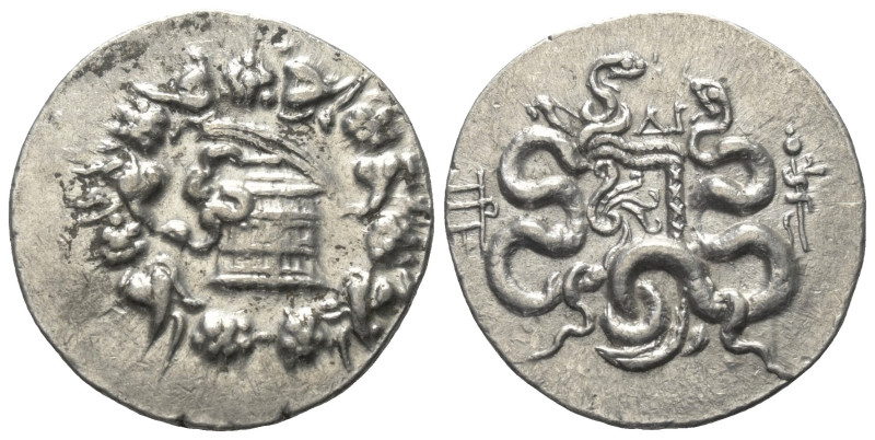 Mysien. Pergamon.

 Cistophor (Silber). Ca. 104 - 98 v. Chr.
Vs: Cista mystic...