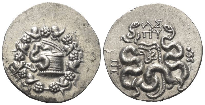 Mysien. Pergamon.

 Cistophor (Silber). Ca. 92 - 88 v. Chr.
Vs: Cista mystica...