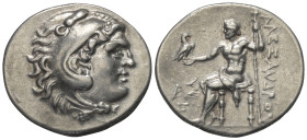 Pamphylien. Aspendos.

 Tetradrachme (Silber). 208 / 207 v. Chr. (Jahr 5).
Prägung im Namen Alexanders III. des Großen.

Vs: Kopf des jugendliche...