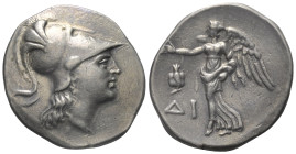 Pamphylien. Side.

 Tetradrachme (Silber). Ca. 205 - 100 v. Chr.
Vs: Kopf der Athena mit korinthischem Helm rechts.
Rs: Nike mit Kranz nach links ...