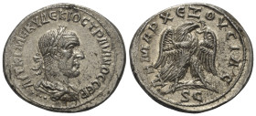 Seleukis und Pierien. Antiochia am Orontes. Traianus Decius (249 - 251 n. Chr.).

 Tetradrachme (Billon).
Vs: Büste in Rückansicht mit Strahlenkron...