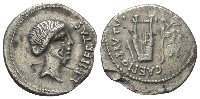 M. Iunius Brutus.

 Denar (Silber). 43 - 42 v. Chr. Mobile Münzstätte von Brut...