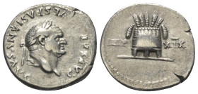 Vespasianus (69 - 79 n. Chr.).

 Denar (Silber). 77 - 78 n. Chr. Rom.
Vs: CAESAR VESPASIANVS AVG. Kopf mit Lorbeerkranz links.
Rs: IMP - XIX. Modi...