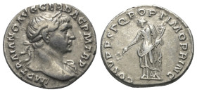 Traianus (98 - 117 n. Chr.).

 Denar (Silber). 103 - 111 n. Chr. Rom.
Vs: IMP TRAIANO AVG GER DAC P M TR P. Büste mit Lorbeerkranz und Drapierung r...