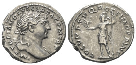 Traianus (98 - 117 n. Chr.).

 Denar (Silber). 110 n. Chr. Rom.
Vs: IMP TRAIANO AVG GER DAC P M TR P. Büste mit Lorbeerkranz und Drapierung rechts....