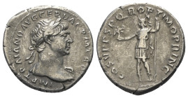 Traianus (98 - 117 n. Chr.).

 Denar (Silber). 110 n. Chr. Rom.
Vs: IMP TRAIANO AVG GER DAC P M TR P. Büste mit Lorbeerkranz und Drapierung rechts....
