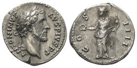 Antoninus Pius (138 - 161 n. Chr.).

 Denar (Silber). 145 - 161 n. Chr. Rom.
Vs: ANTONINVS AVG PIVS P P. Kopf mit Lorbeerkranz rechts.
Rs: COS III...