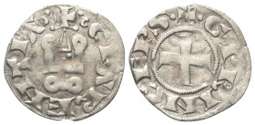 Achaia - Fürstentum. Wilhelm von Villehardouin (1246 - 1278).

 Denar (Silber).
Vs: + G PRINCEPS. Kreuz.
Rs: + CLARENTIA. Stilisiertes Kastell.
...