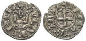 Achaia - Fürstentum. Philipp von Tarent, Despot der Romania (1306 - 1313).

 Denar (Silber).
Vs: + PhS P ACh TAR DR. Kreuz.
Rs: + D' CLARENCIA. St...