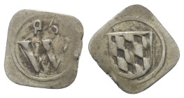 Bayern. Herzogtum (1505 - 1623). Wilhelm V. der Fromme (1579 - 1598).

 Pfennig (Silber). 1586.
Vs: Initiale W und darüber abgekürzte Jahreszahl im...