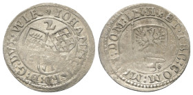 Württemberg. Herzogtum (1495 - 1806). Johann Friedrich (1608 - 1628).

 2 Kreuzer (Silber). 1624. Christophstal.
Vs: Drei Wappen kleeblattförmig an...