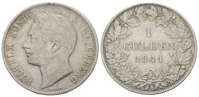 Württemberg. Königreich (1806 - 1918). Wilhelm (1816 - 1864).

 Gulden (Silber). 1841.
Vs: Kopf links.
Rs: Wertangabe und Jahreszahl in Lorbeerkra...