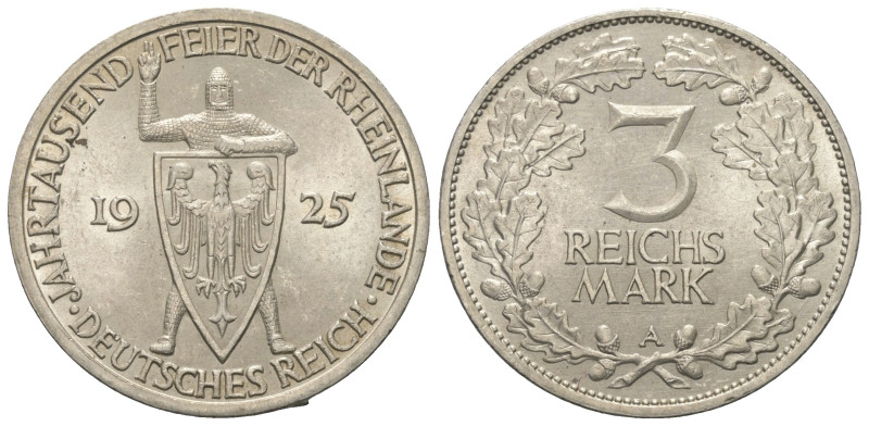 Weimarer Republik.

 3 Reichsmark (Silber). 1925 A. Berlin.
Jahrtausendfeier ...