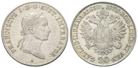 Kaisertum Österreich (1804 - 1918). Franz I. (1804 - 1835).

 20 Kreuzer (Silber). 1832 A. Wien.
Vs: Büste rechts.
Rs: Bekrönter Doppeladler mit B...