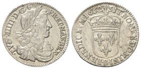 Frankreich. Königreich. Ludwig XIV. (1643 - 1715).

 5 Sols = 1/12 d'Écu (Silber). 1662 B. Rouen.
1/12 Écu au buste juvénile.

Vs: LVD. XIIII. D....