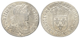 Frankreich. Königreich. Ludwig XIV. (1643 - 1715).

 5 Sols = 1/12 d'Écu (Silber). 1662 D. Lyon.
1/12 Écu à la mèche longue.
Vs: Jugendliche Büste...
