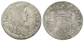 Frankreich. Fürstentümer. Orange. Guillaume Henri de Nassau (1650 - 1702).

 5 Sols = 1/12 d'Écu (Luigino, Silber). 1665.
Vs: Jugendliche Büste rec...