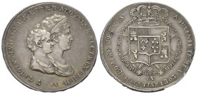 Italien. Königreich Etrurien (1801 - 1807). Karl Ludwig (1803 - 1807).

 Mezza dena argento (5 Paoli, Silber). 1803. Florenz.
Vs: Gestaffelte Büste...