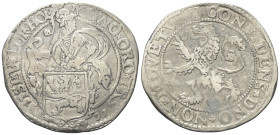 Niederlande. Vereinigte Provinzen. Overijssel.

 Löwentaler (Silber). 1597.
Vs: Ritter im Harnisch hinter Schild stehend.
Rs: Steigender Löwe nach...