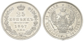 Russland. Zarenreich (bis 1917). Nikolaus I. (1825 - 1855).

 Rubel (Silber). 1847. St. Petersburg.
Vs: Wertbezeichnung, Krone und Jahreszahl im Kr...