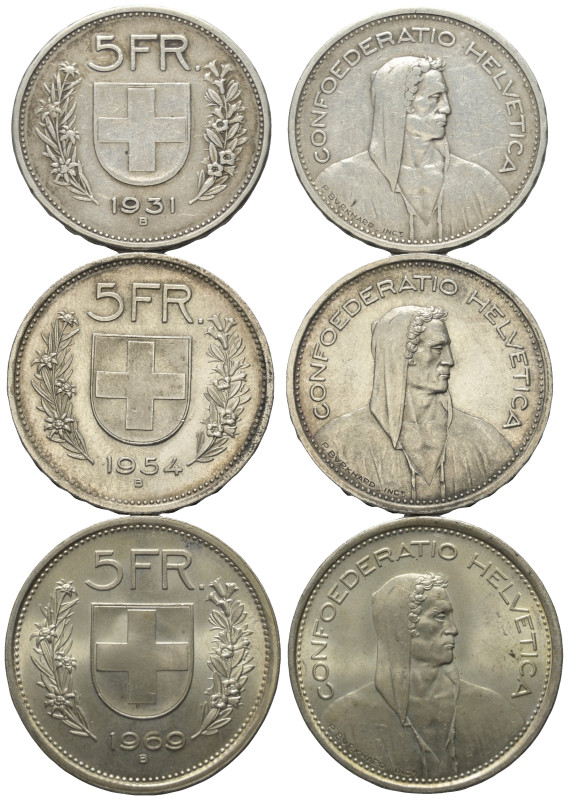 Europa - Lots.


Schweiz.

Lot (3 Stück, Silber): 
5 Franken 1931 B, 1954 ...